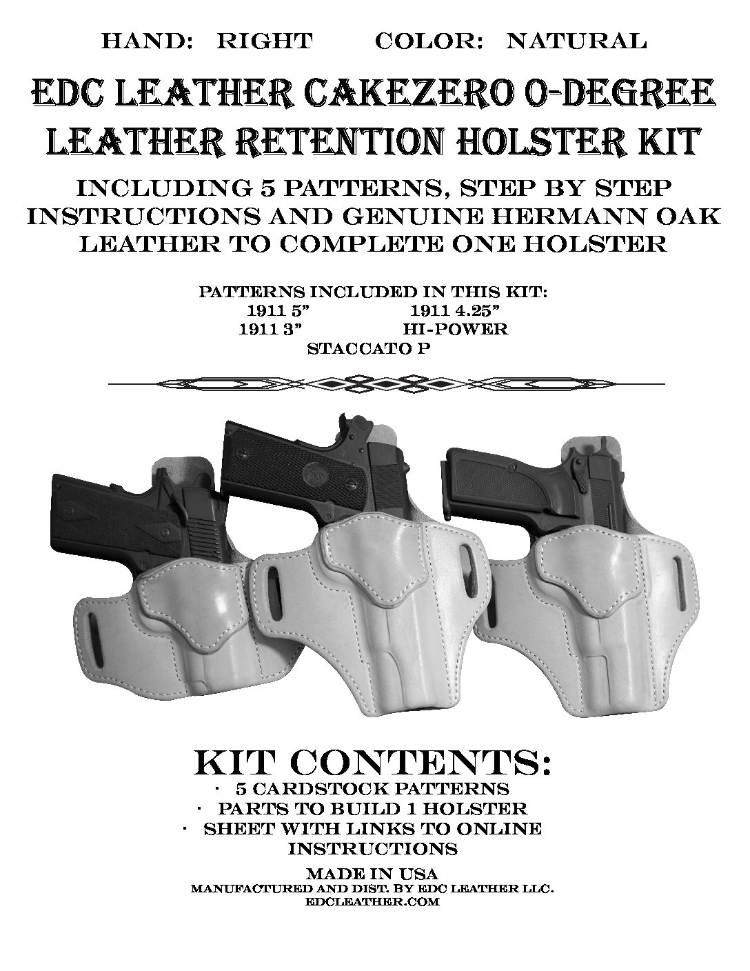 Holster Kit Ruger Cake 8, 8 degree pancake, American 9, American 45, SR 9,  Maxx9, Security 9 – EDC Leather